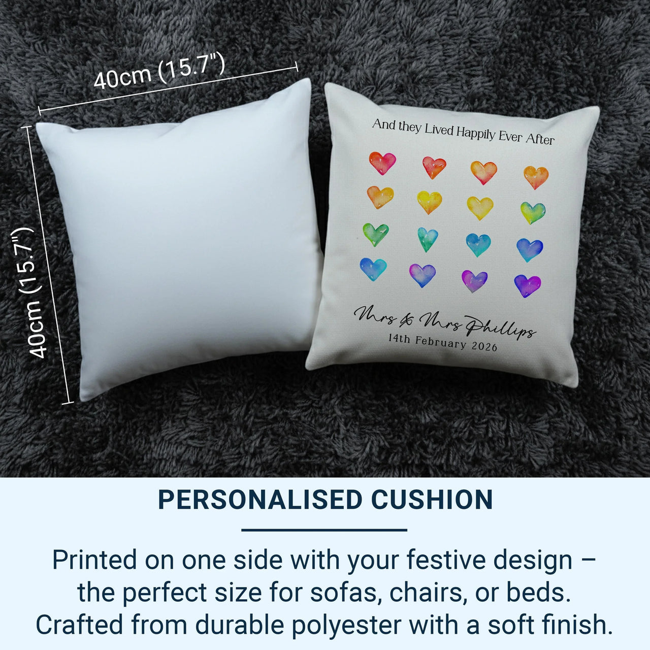 Personalised Wedding Cushion – Watercolour Hearts Cushion With Custom Names & Date | Handmade Anniversary Gift DENMARY