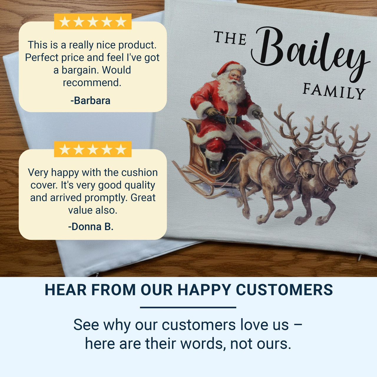 Personalised Family Christmas Cushion - Vintage Santa Sleigh with Family Name