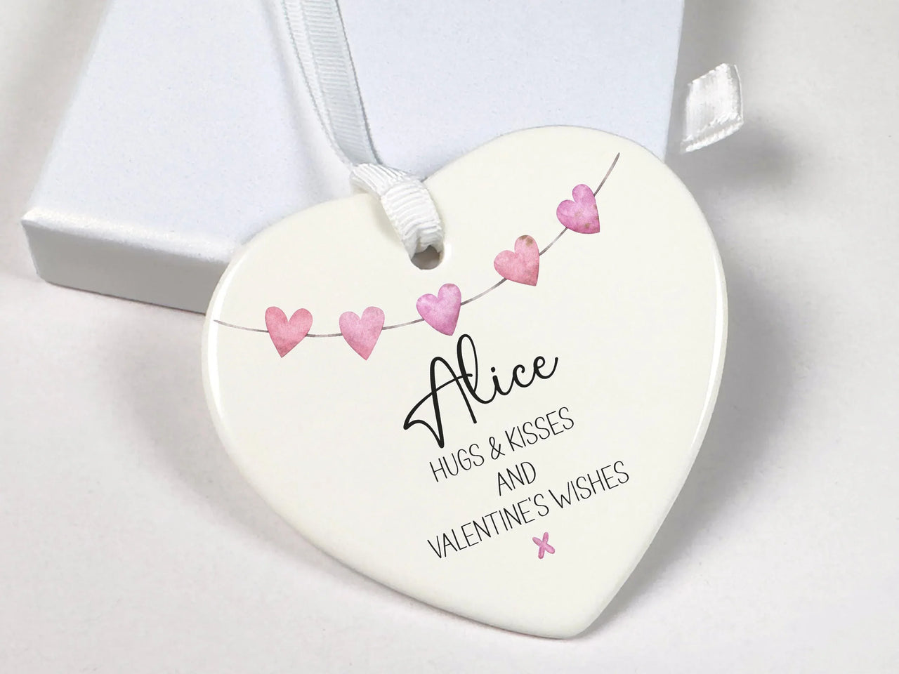 Valentine Heart Ornament - Watercolour Hearts Keepsake with Name & Message DENMARY