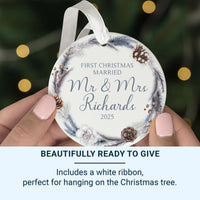First Christmas Married Personalised Ornament | Just Married Keepsake | Custom Mr and Mrs Bauble | Round Christmas Decoration | Couple Gift