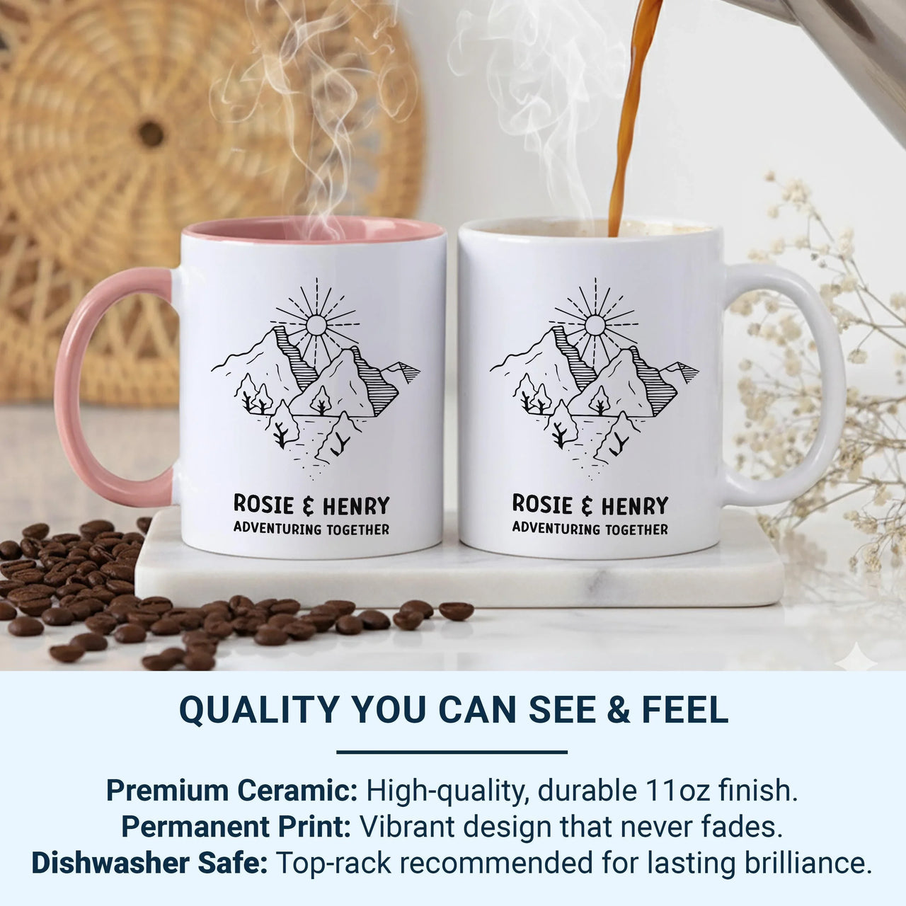 Personalised Couple Mug – Custom Name Travel Lovers Gift | Durable Ceramic Adventure Cup