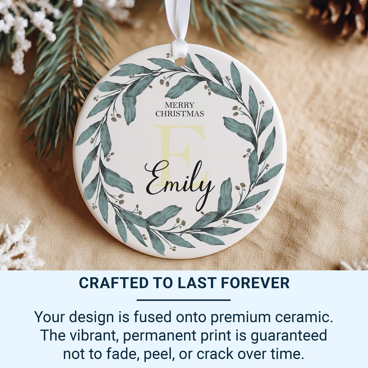 Initial Wreath Ornament - Elegant Monogram Keepsake with Name for Family Tree