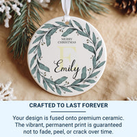 Initial Wreath Ornament - Elegant Monogram Keepsake with Name for Family Tree