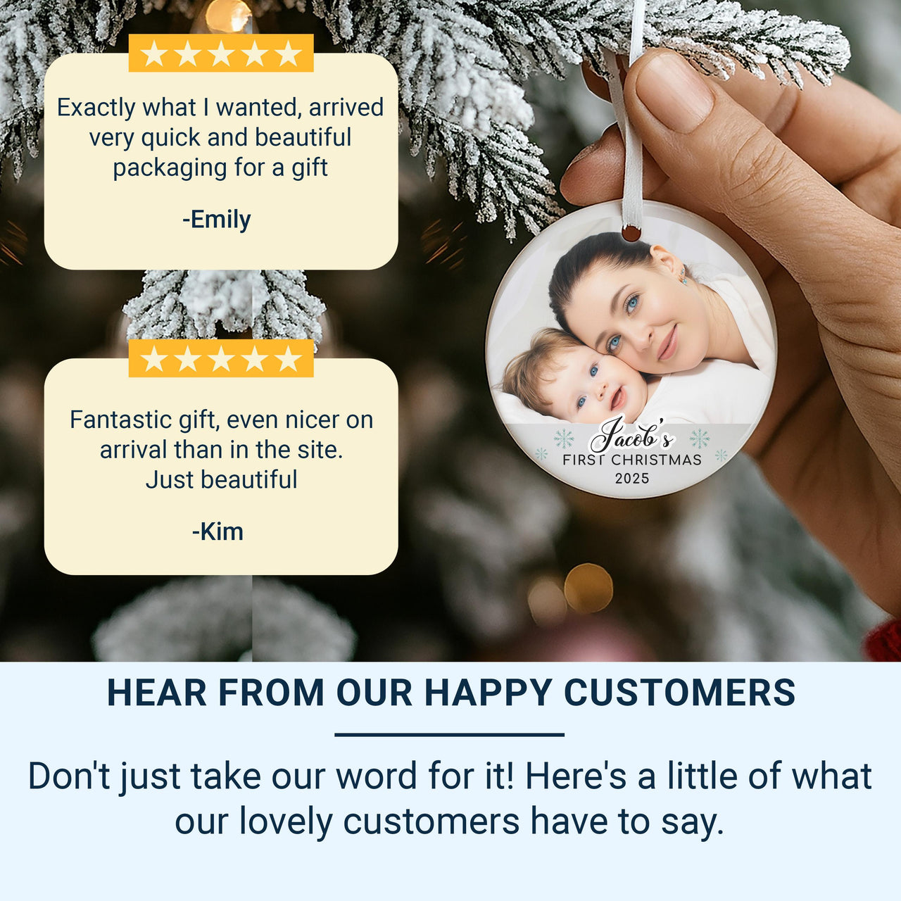 Baby's First Christmas Photo Ornament - Personalised Ceramic Decoration - Unique Family Gift Idea - New Baby Christmas Tree Ornament