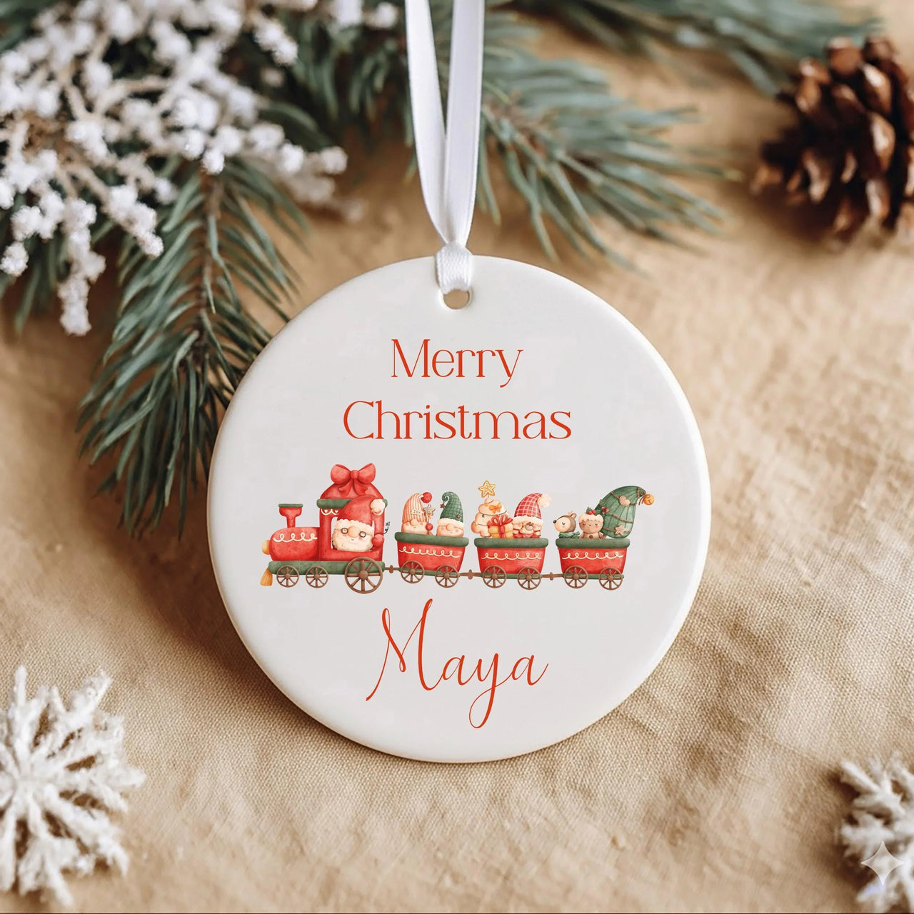 Red Train Ornament - Festive Kids Keepsake with Animals for Christmas Tree