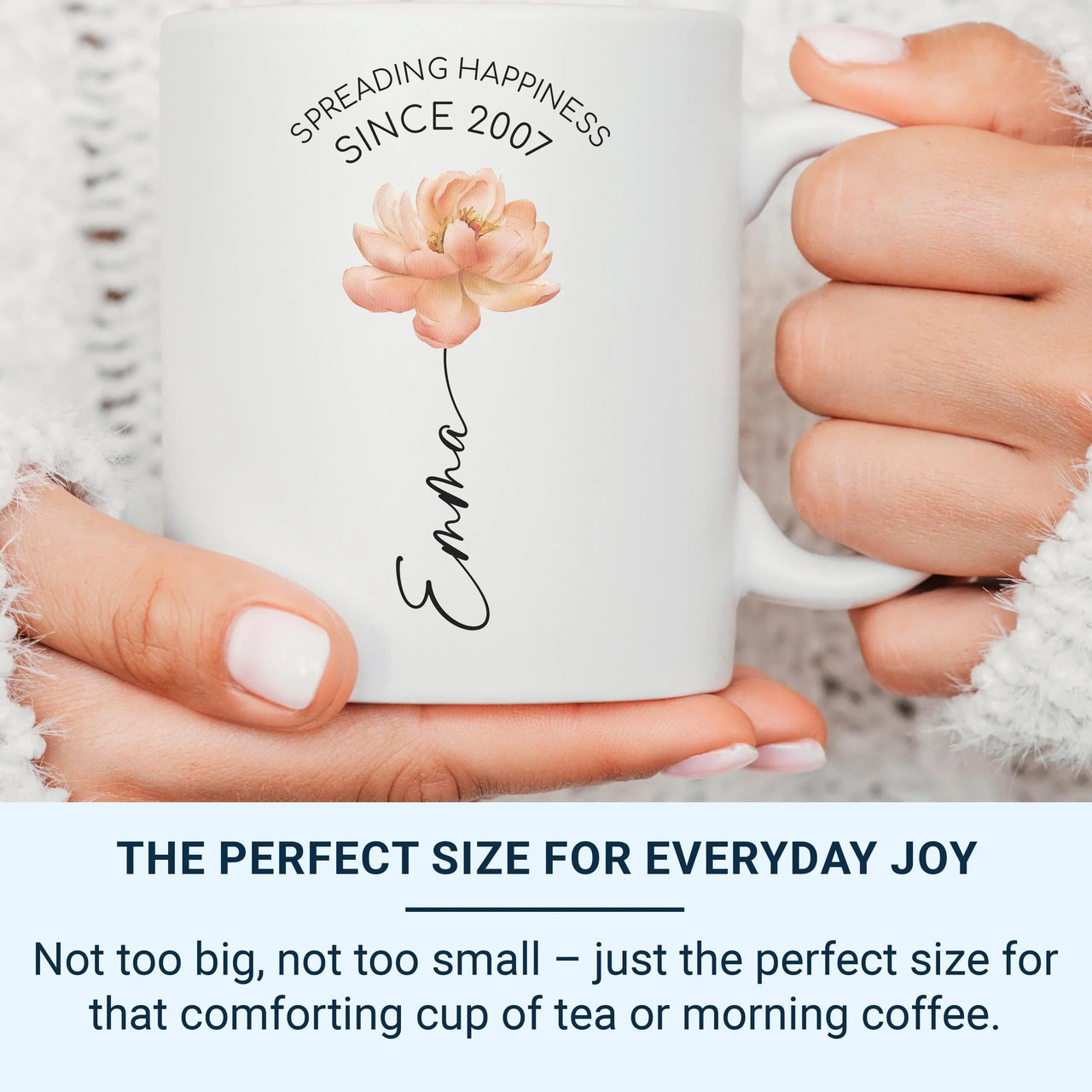 Personalised Birth Year Mug – Custom Name Floral Watercolour Coffee Cup Gift