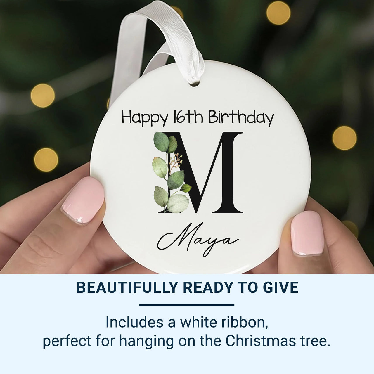 Sweet 16 Birthday Ornament - Leafy Letter Keepsake with Name for Milestone