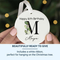 Sweet 16 Birthday Ornament - Leafy Letter Keepsake with Name for Milestone