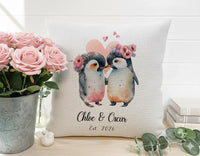 Personalised Penguin Cushion – Romantic Keepsake With Floral Crown Design & Custom Name Pillow