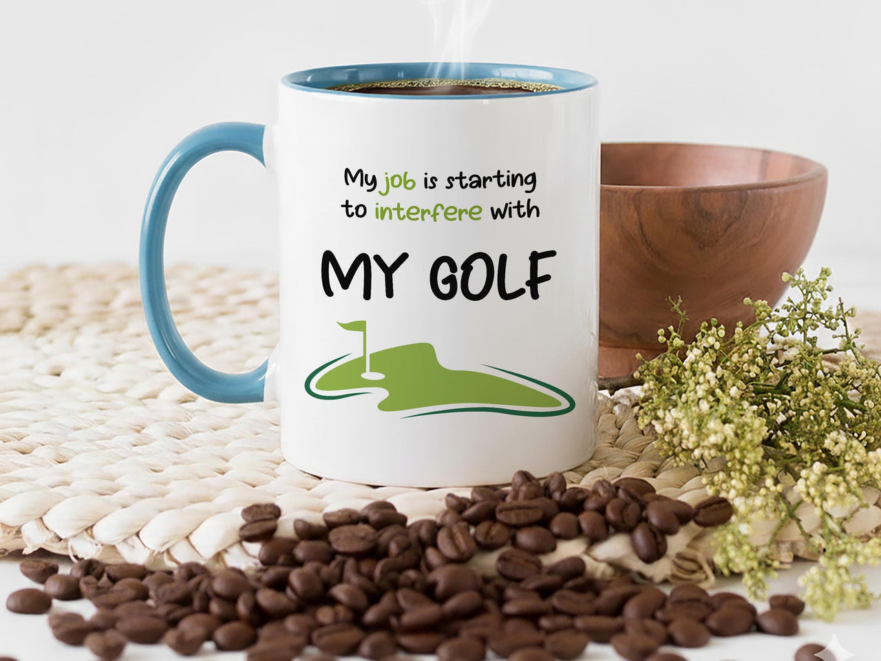 My Job Interfering With Golf Mug – Funny Golfer Gift – Humour Cup for Golf Lovers, Tee Time and Retirement