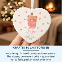 Baby First Valentine Ornament - Teddy Heart Keepsake with Name