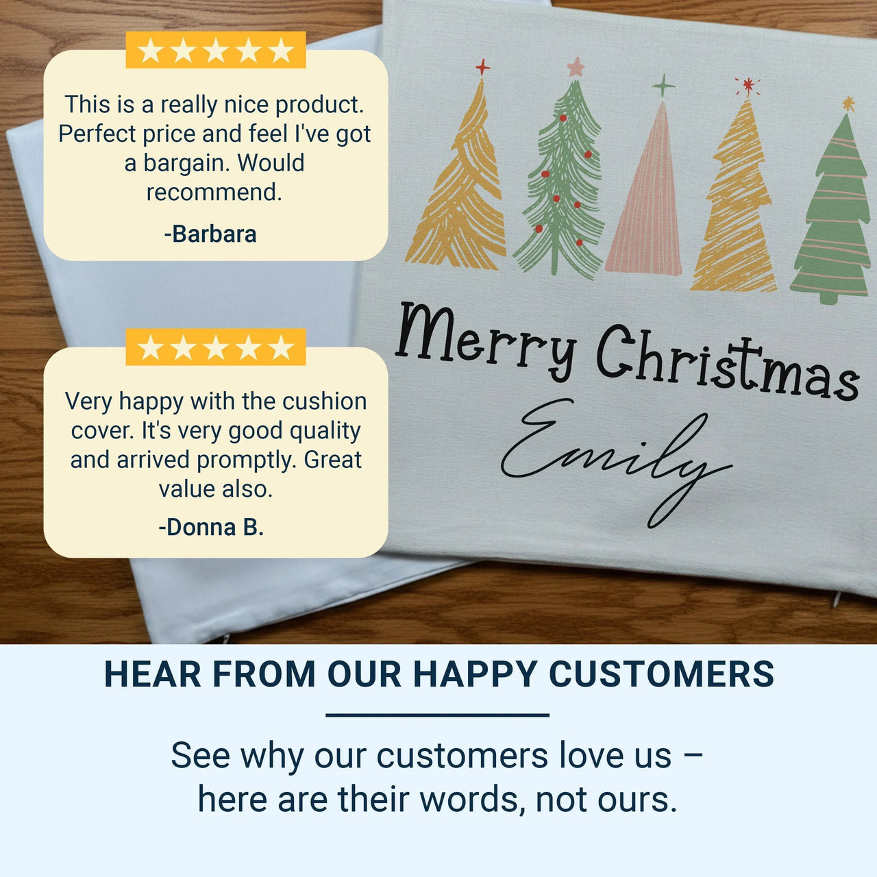 Personalised Kids Christmas Cushion – Colourful Tree Pillow with Custom Name | Festive Kids Decor