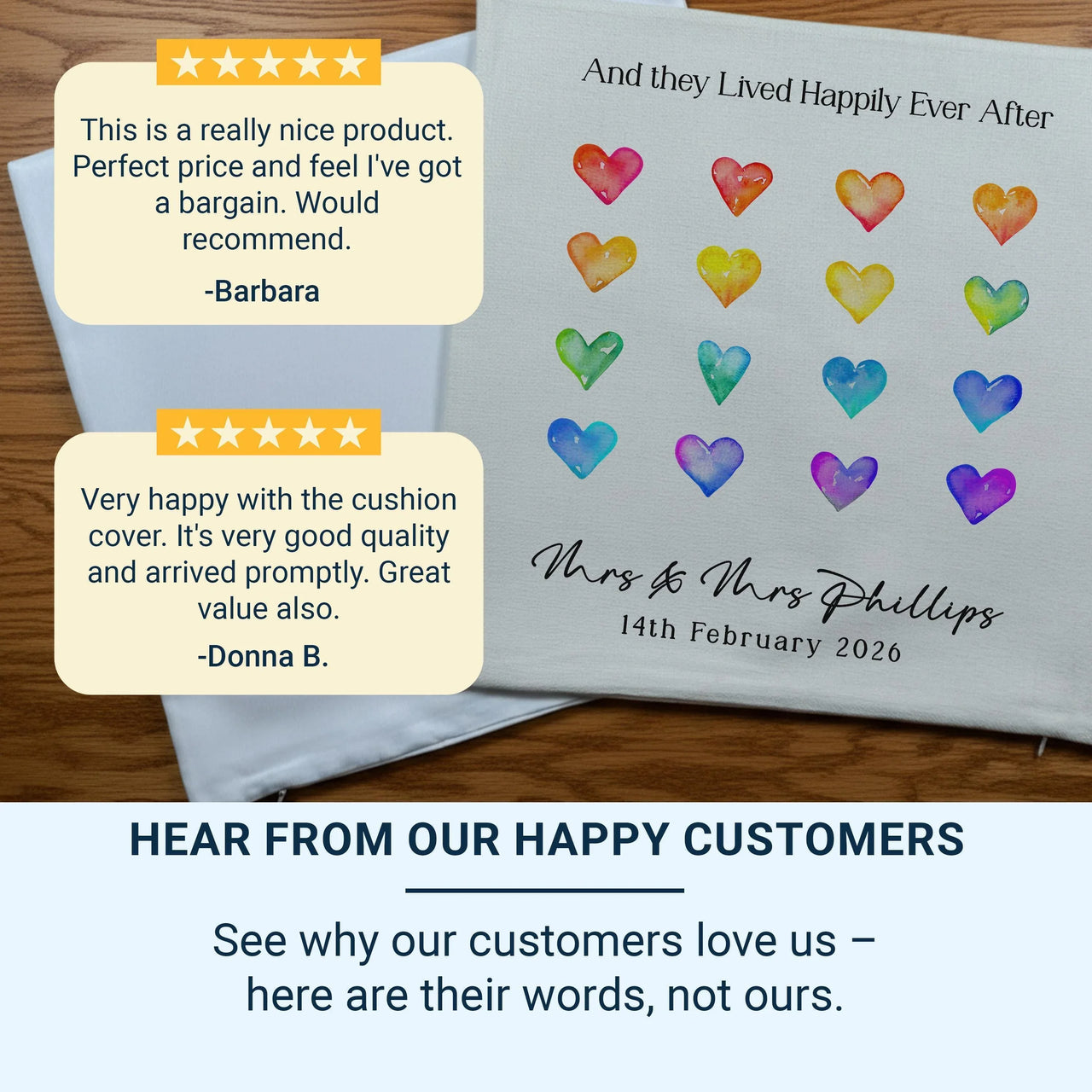 Personalised Wedding Cushion – Watercolour Hearts Cushion With Custom Names & Date | Handmade Anniversary Gift DENMARY