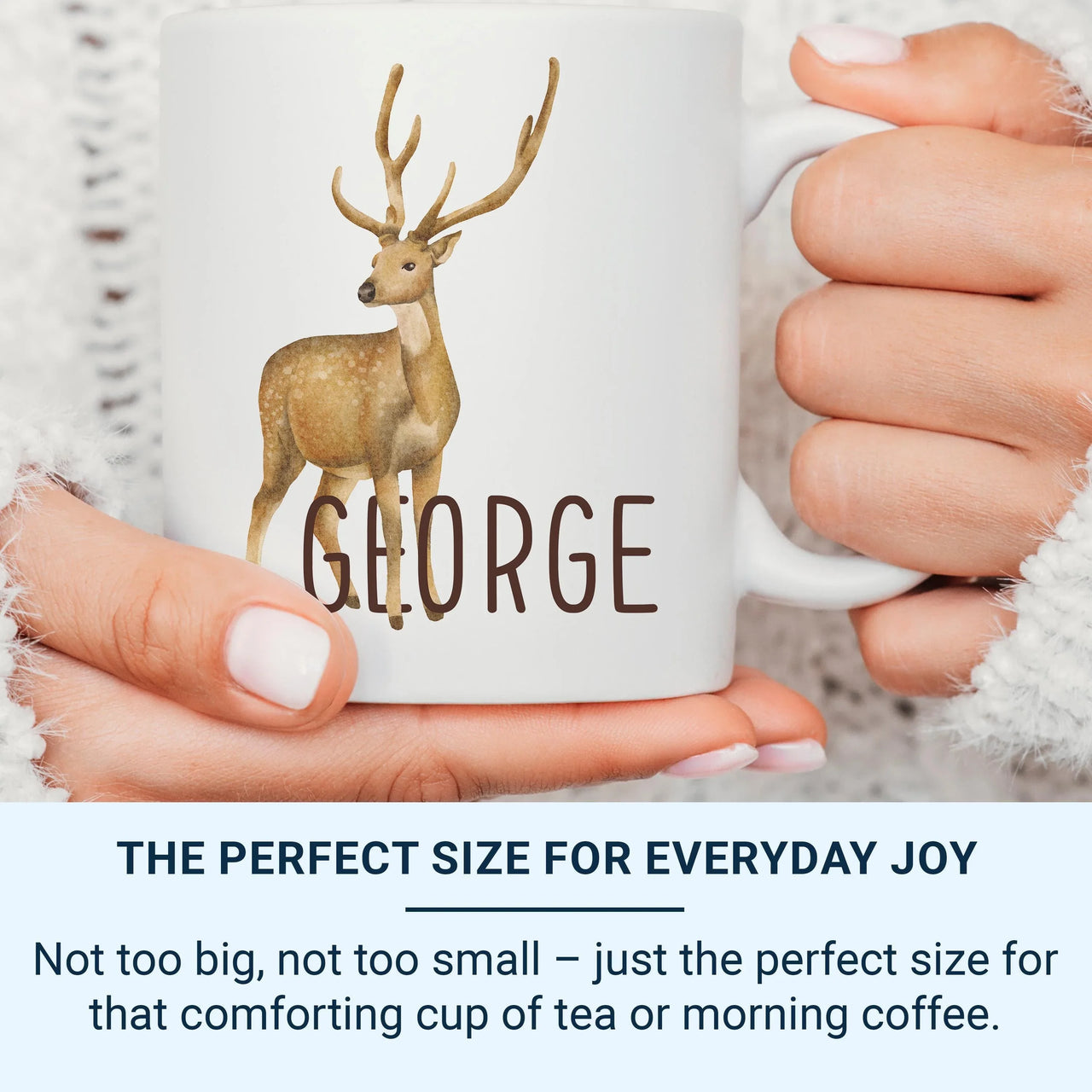 Personalised Name Mug – Watercolour Deer Design | Custom Coffee Mug For Nature Lovers