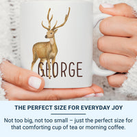 Personalised Name Mug – Watercolour Deer Design | Custom Coffee Mug For Nature Lovers