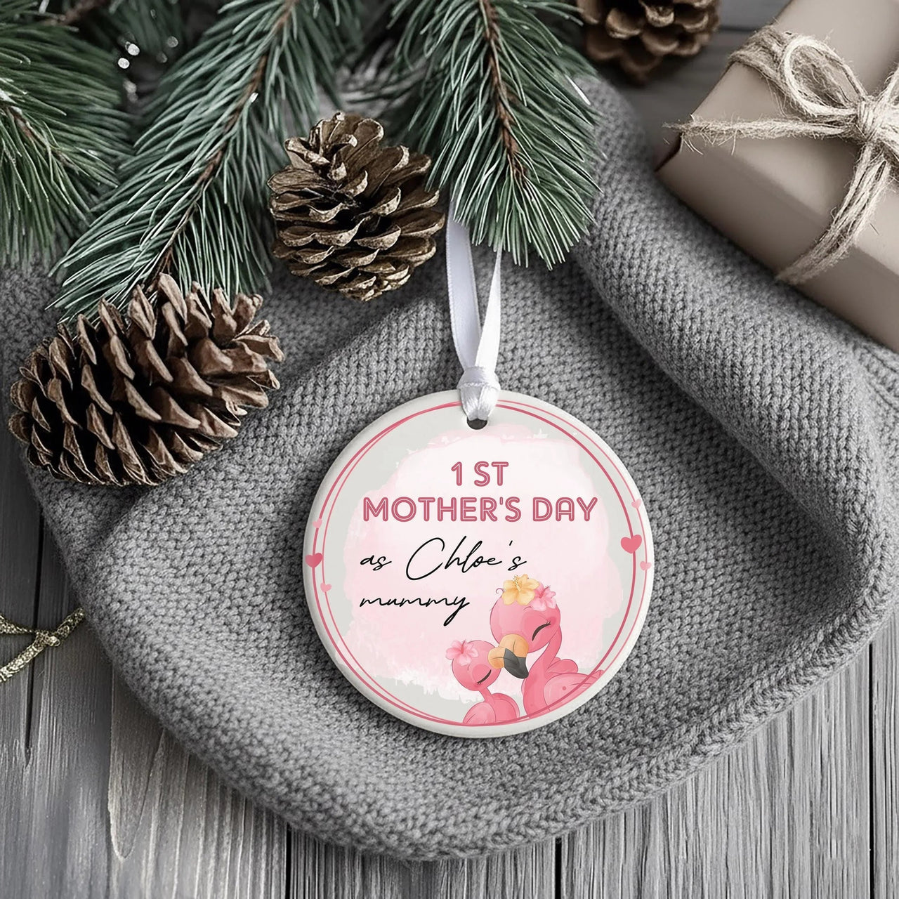 Flamingo First Mother Day Ornament - Joyful Keepsake with Name for New Mums