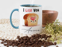 Personalised Pun Mug – Cute Bread Pun Ceramic Coffee Mug with Name – Funny Romantic Gift