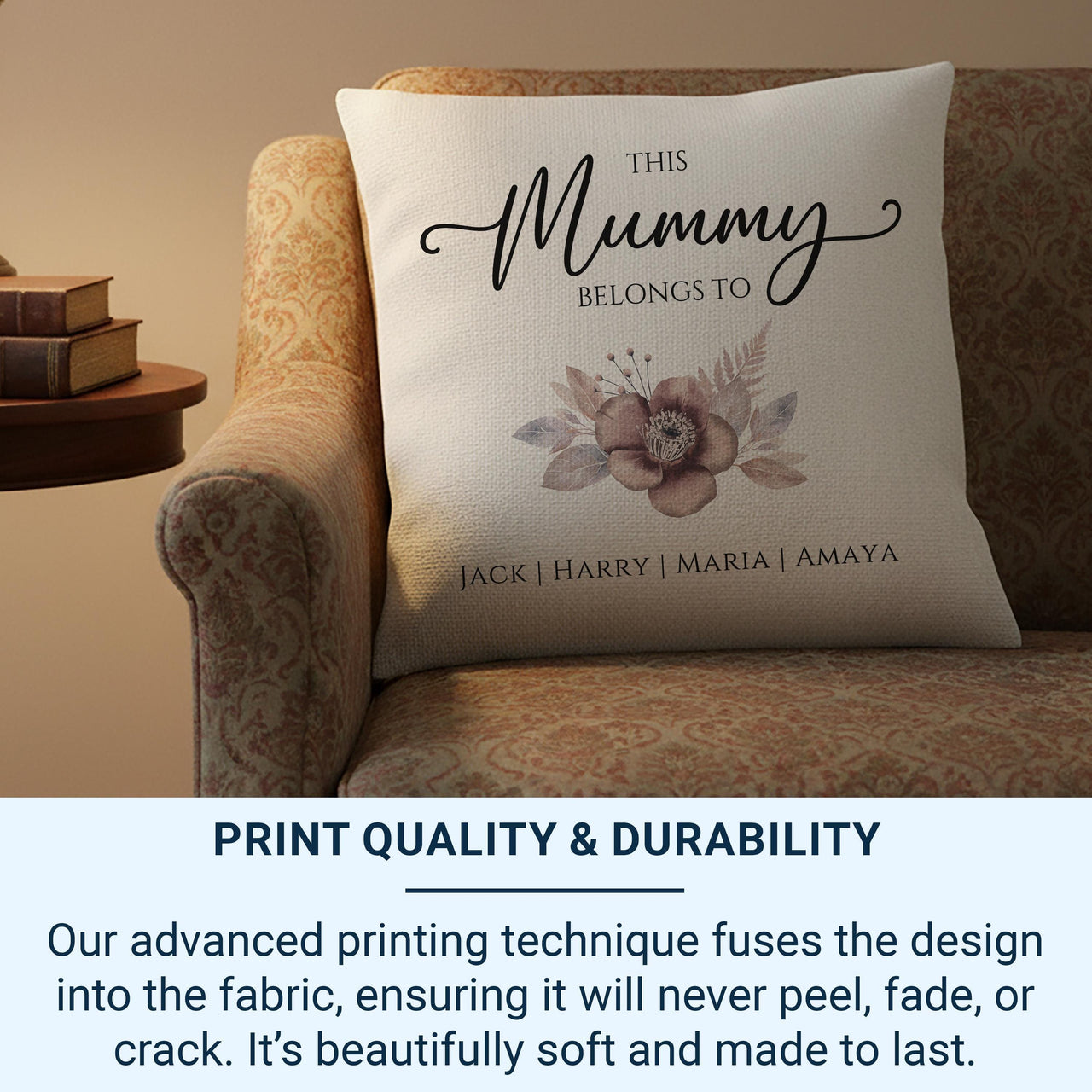 Personalised Mummy Cushion - Sentimental Family Keepsake with Floral Design & Children's Names