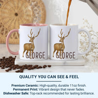Personalised Name Mug – Watercolour Deer Design | Custom Coffee Mug For Nature Lovers
