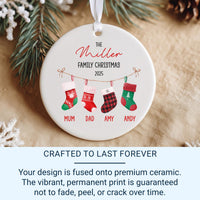 Personalised Family Christmas Ornament, Christmas Stockings Bauble, Custom Xmas Home Round Ceramic Decoration, Best Gift for Grandparents UK