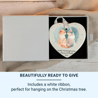 Valentine Cats Heart Ornament - Romantic Keepsake with Names for Cat Loving Couples