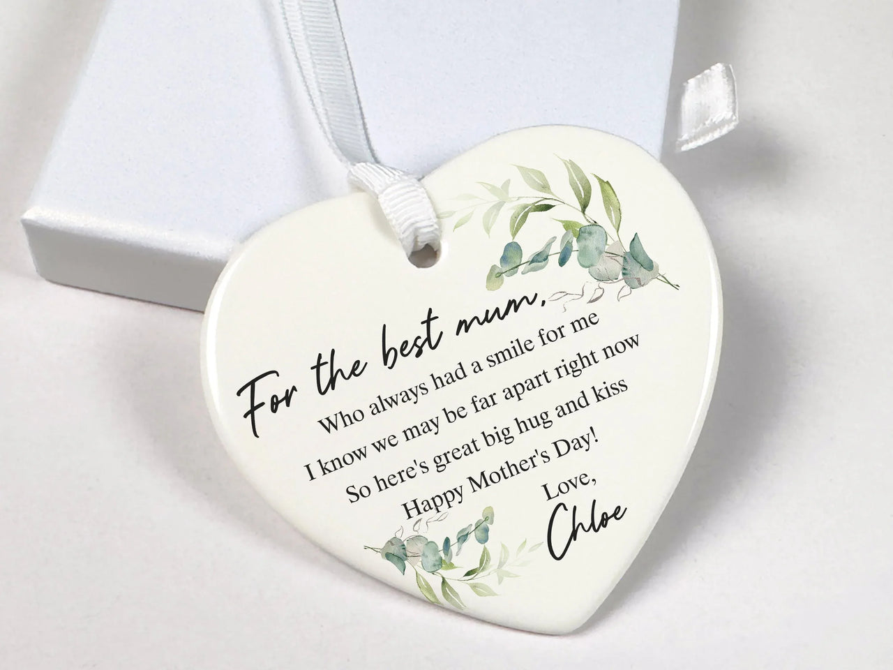 Mother Day Poem Heart Ornament - Floral Keepsake with Name & Distance Message DENMARY