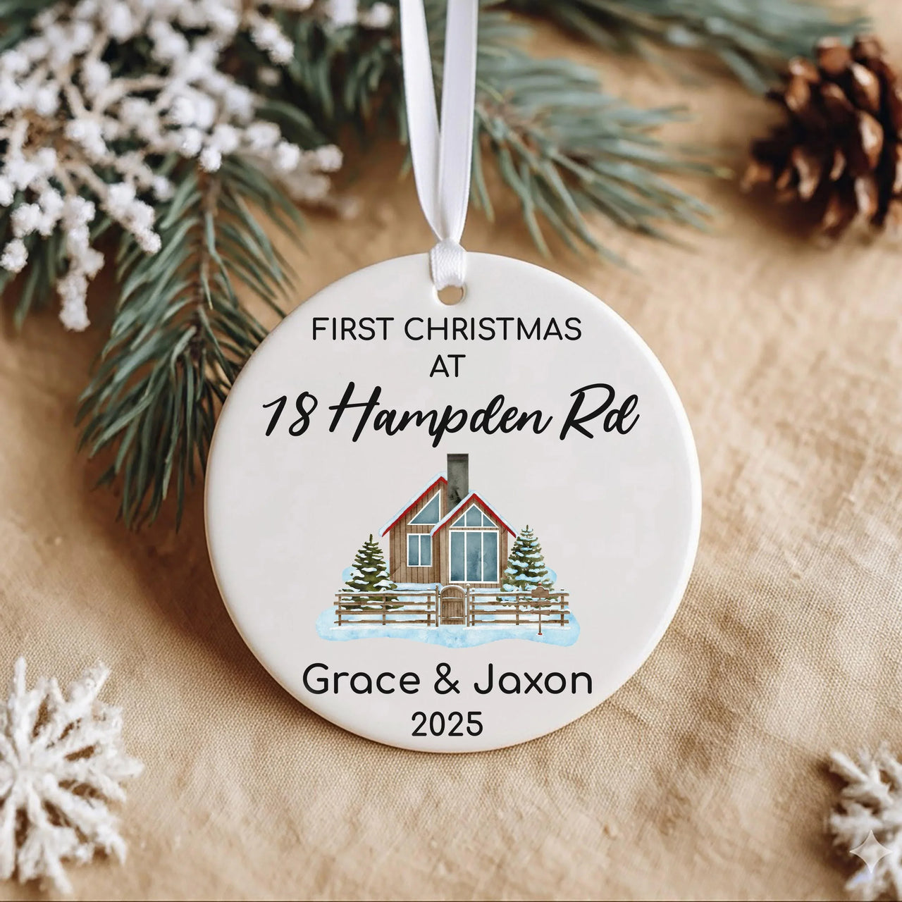 New Home Christmas Ornament - Painted House Keepsake with Address & Names 2025