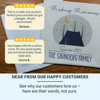 Personalised Family Camping Cushion - Outdoor Adventure Keepsake with Tent & Stars