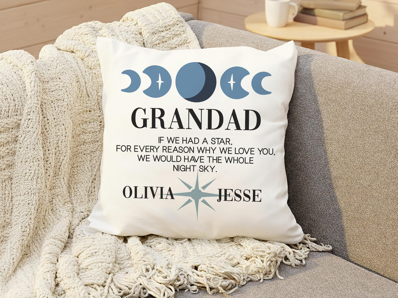 Personalised Grandad Cushion - Starry Sky Design with Heartfelt Message & Names