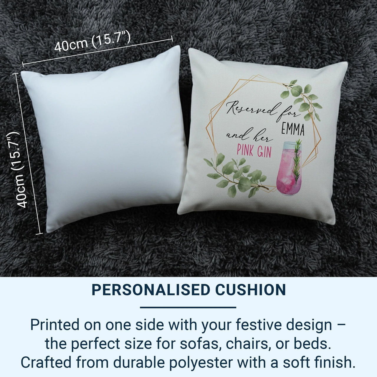 Personalised Pink Gin Cushion – Stylish Cocktail Glass Cushion with Custom Name
