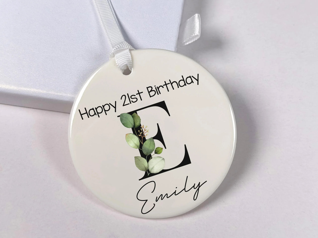 21st Birthday Ornament - Leafy Monogram Keepsake with Name for Milestone