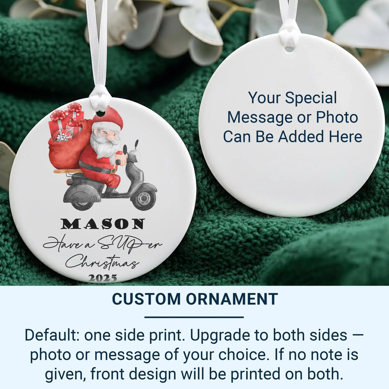 Santa Scooter Ornament - Fun Kids Keepsake with Name for Christmas Tree 2025