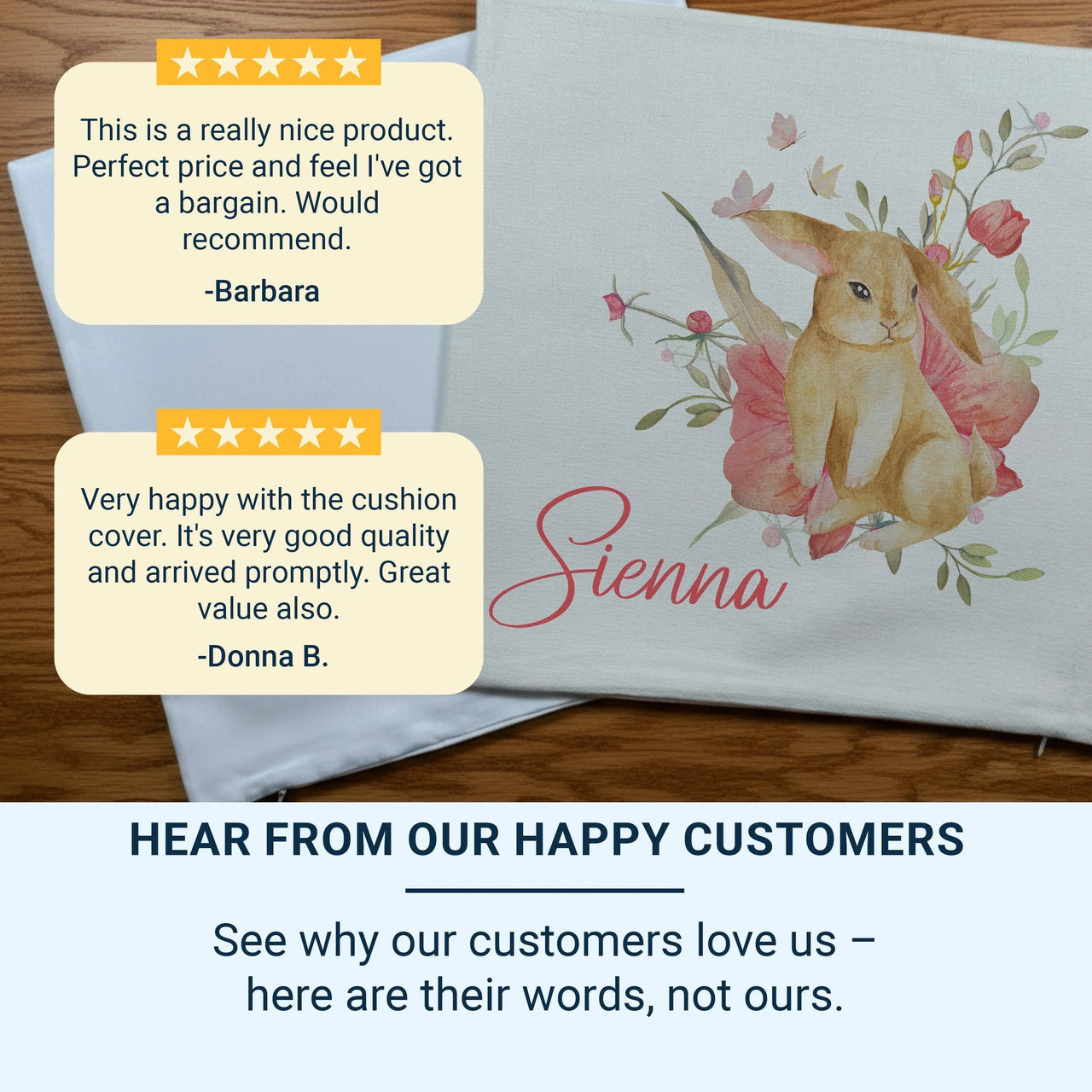 Personalised Bunny Cushion | Custom Name Cushion - Watercolour Flower Pillow