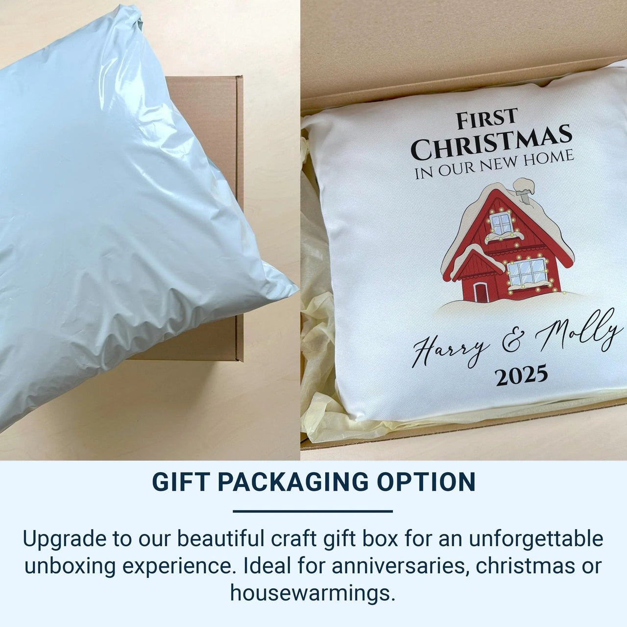 Personalised Christmas Cushion – Snowy House Cushion With Custom Name Pillow Insert