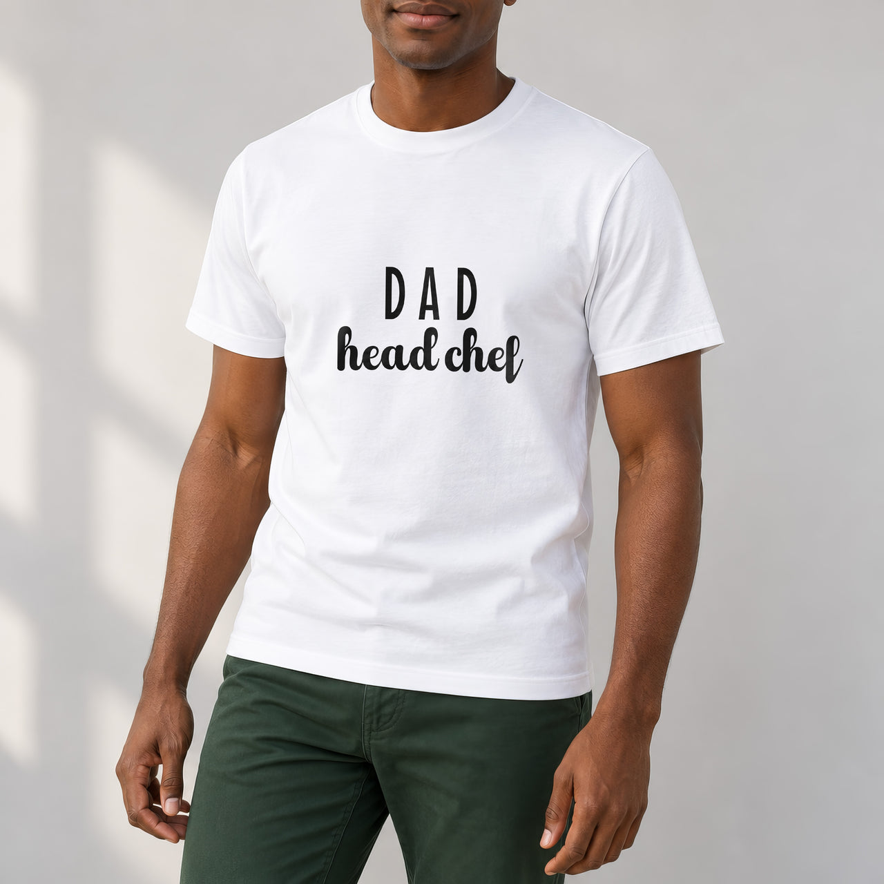 White T-shirt with the Dad Head Chef design printed on the chest