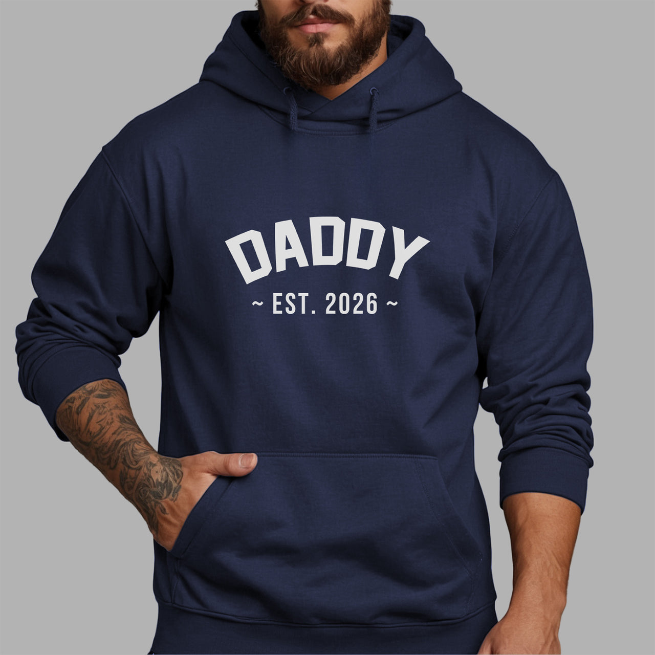 Daddy Est. Year Iron-On Transfer shown on a hoodie