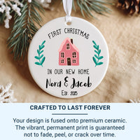 Personalised First Christmas In New Home Ceramic Bauble - Cute Pink House Design - Gift for Couple - Housewarming Gift - New House Ornament