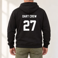 Black hoodie with the Darts Team Name and Number design printed on the back