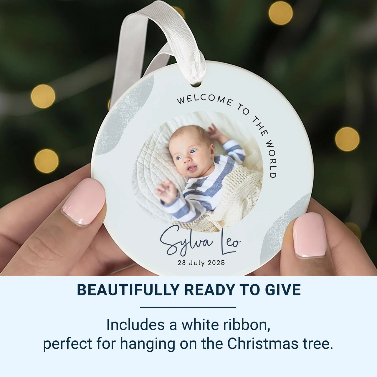 Baby Photo Ornament - Welcome to World Keepsake with Picture & Birth Details