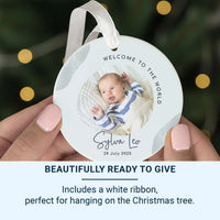Baby Photo Ornament - Welcome to World Keepsake with Picture & Birth Details