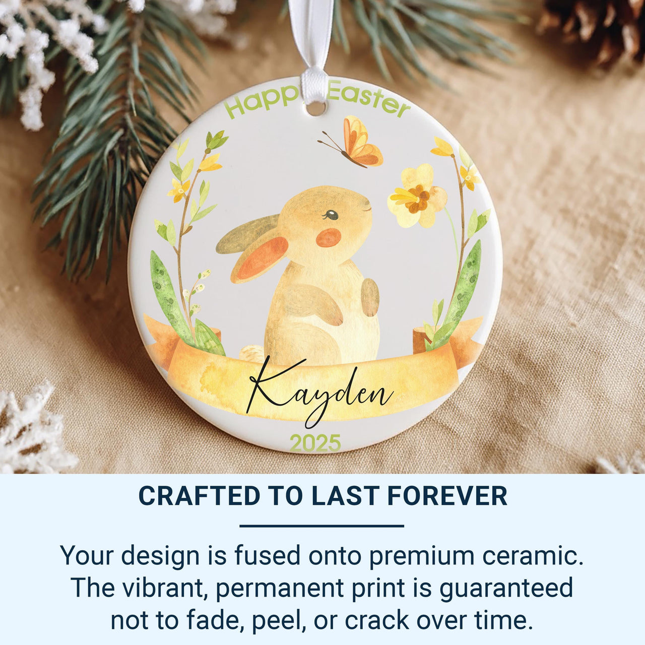 Easter Bunny Ornament 2025 - Watercolour Butterfly Keepsake with Name & Year