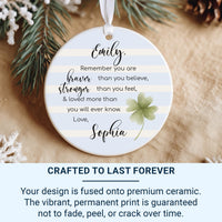 Motivational Ornament - Clover Keepsake with Quote for Encouragement & Friendship