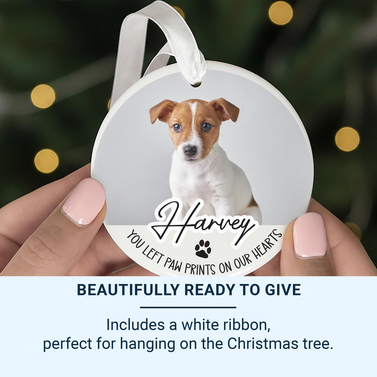 Custom Ceramic Pet Memorial Ornament with Photo - Paw Prints on Our Hearts - Personalized Remembrance Gift - Loss of a Beloved Pet