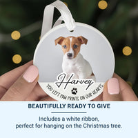 Custom Ceramic Pet Memorial Ornament with Photo - Paw Prints on Our Hearts - Personalized Remembrance Gift - Loss of a Beloved Pet