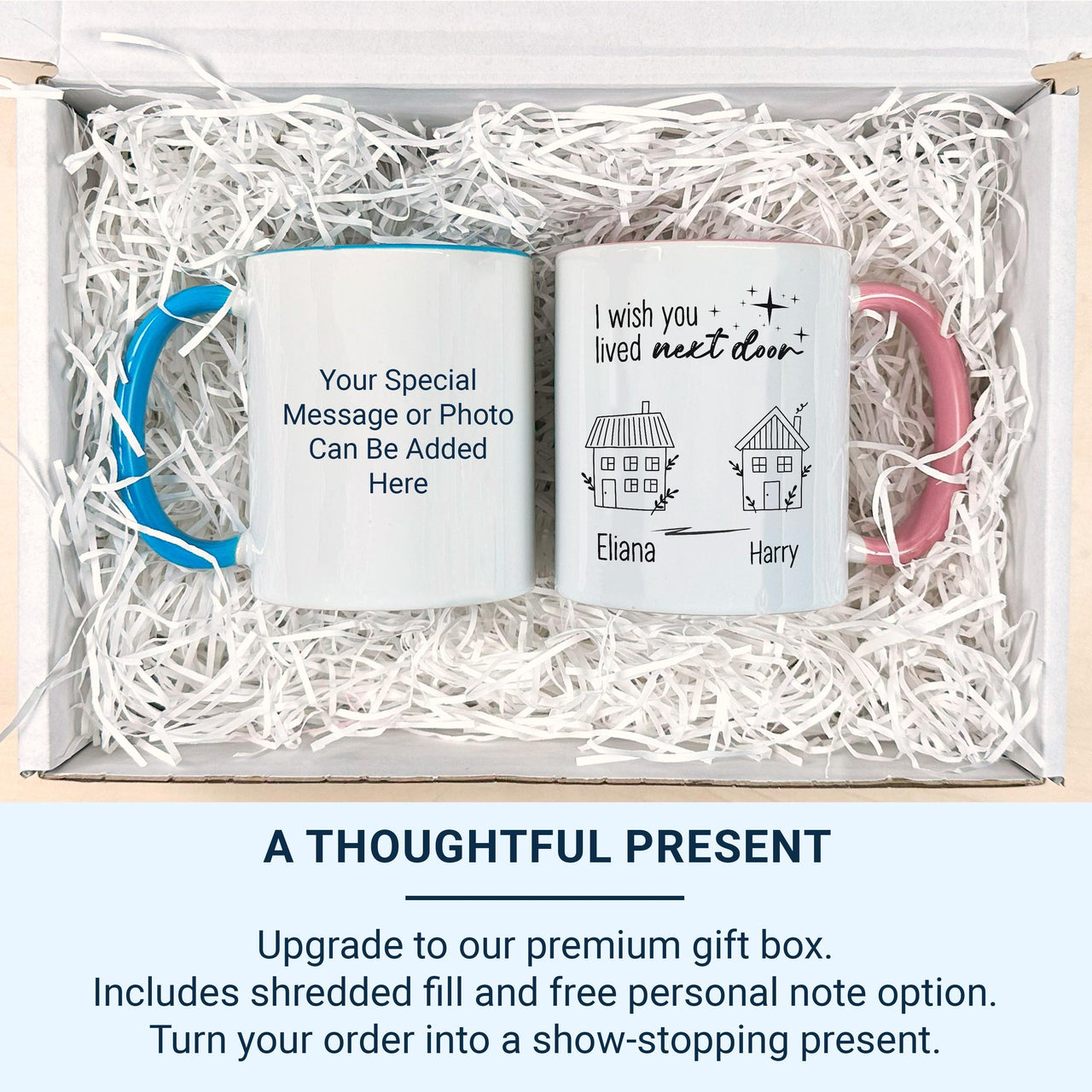 I Wish You Lived Next Door Mug – Personalised Names and Houses – Long_Distance Friendship or Couple Gift and Moving Away Keepsake