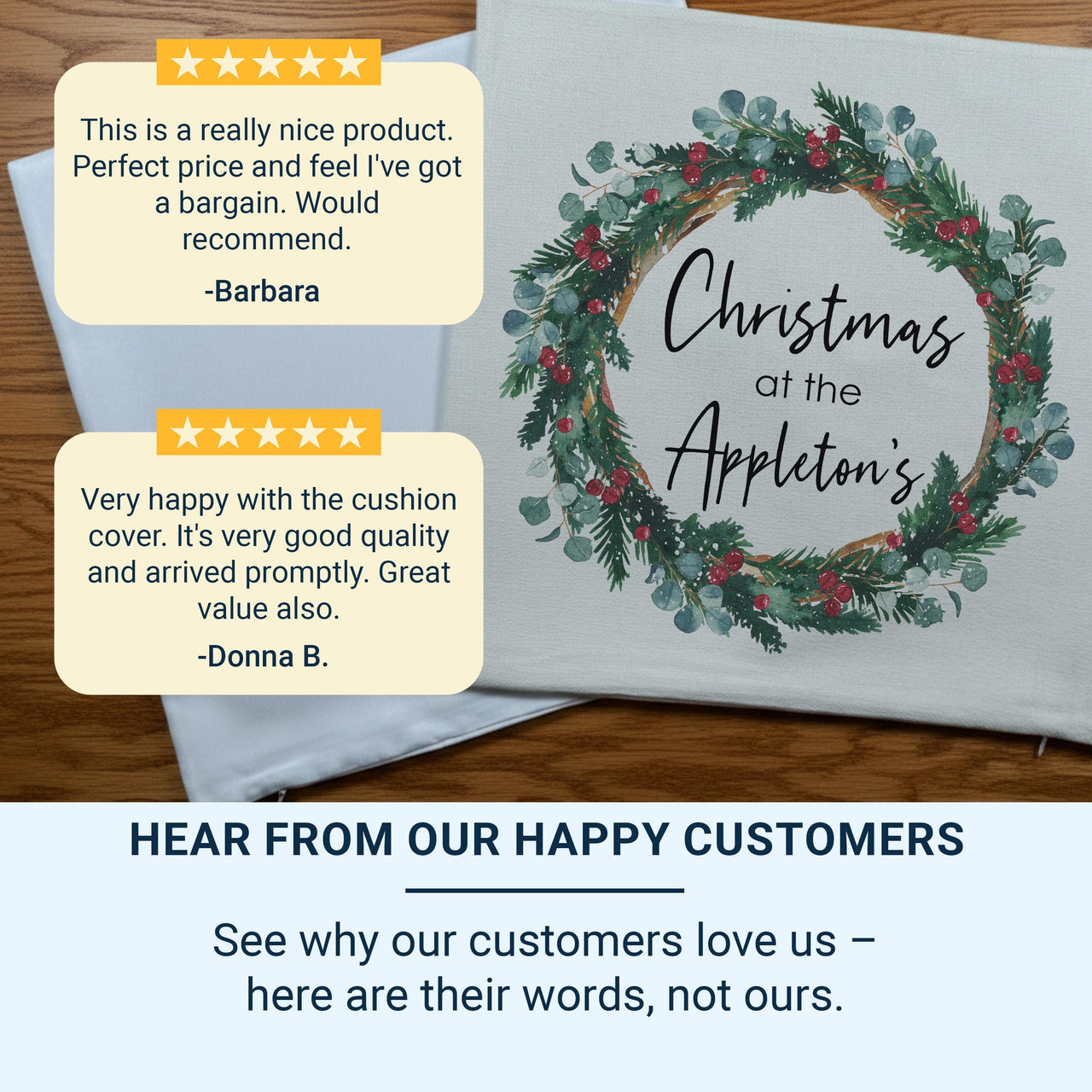 Personalised Christmas at The Family Cushion, Xmas Wreath Cushion Cover, Gift for Friend, Stocking Filler, Best Home Xmas Decoration