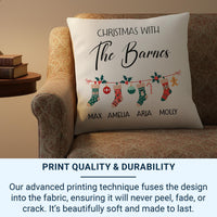 Personalised Family Christmas Cushion - Garland & Stockings with Family Names