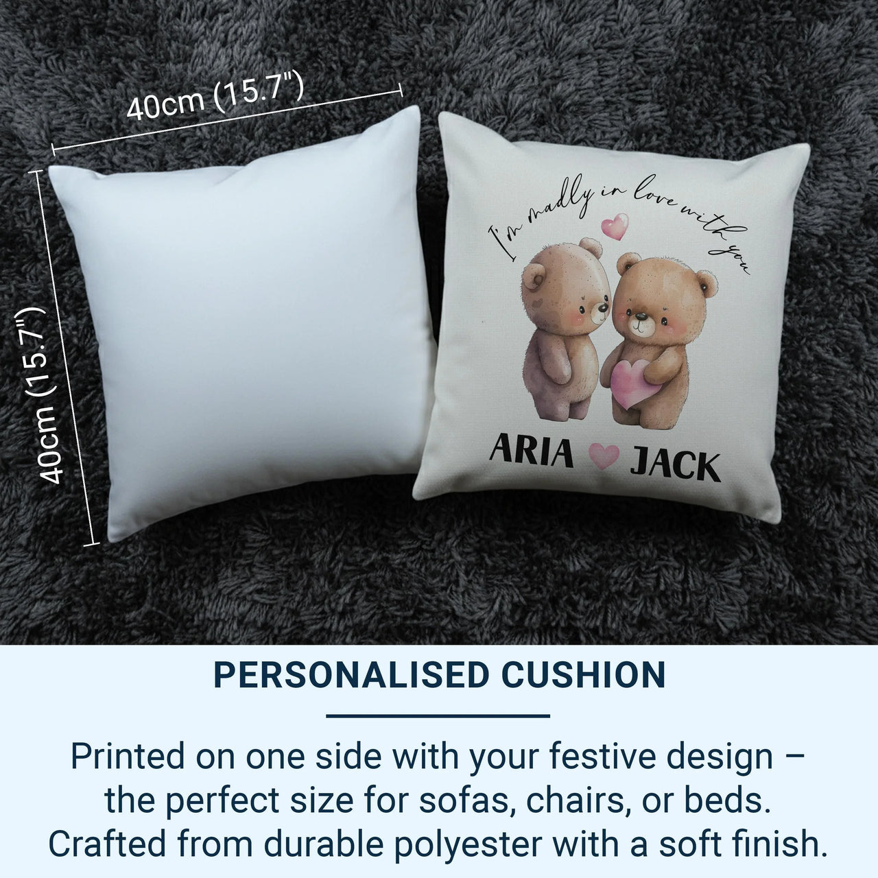 Personalised Teddy Bear Cushion – Romantic Keepsake With Plush Pillow Insert & Linen Cover
