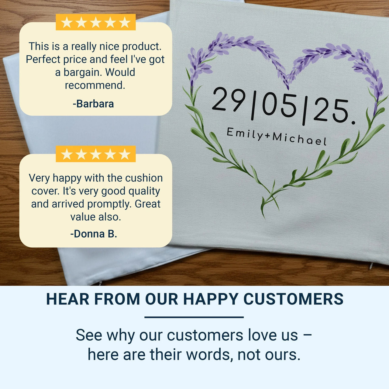 Personalised Lavender Cushion – Floral Heart Pillow Cover With Custom Name & Date Keepsake