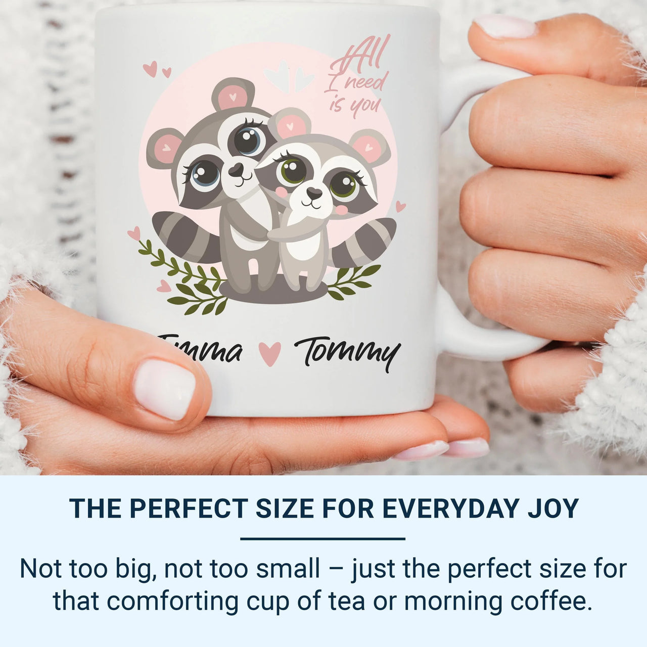 Personalised Couple Mug – Romantic Anniversary Gift with Cuddling Raccoon Design